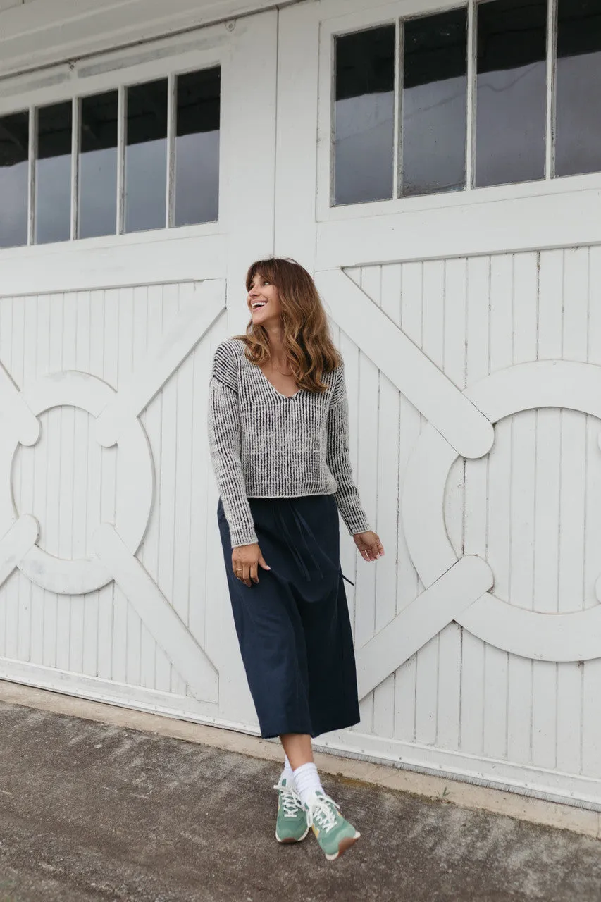 Drawstring Linen Skirt in Navy Linen - S and XL