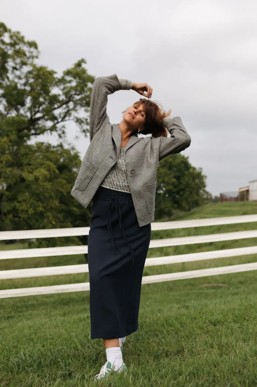 Drawstring Linen Skirt in Navy Linen - S and XL