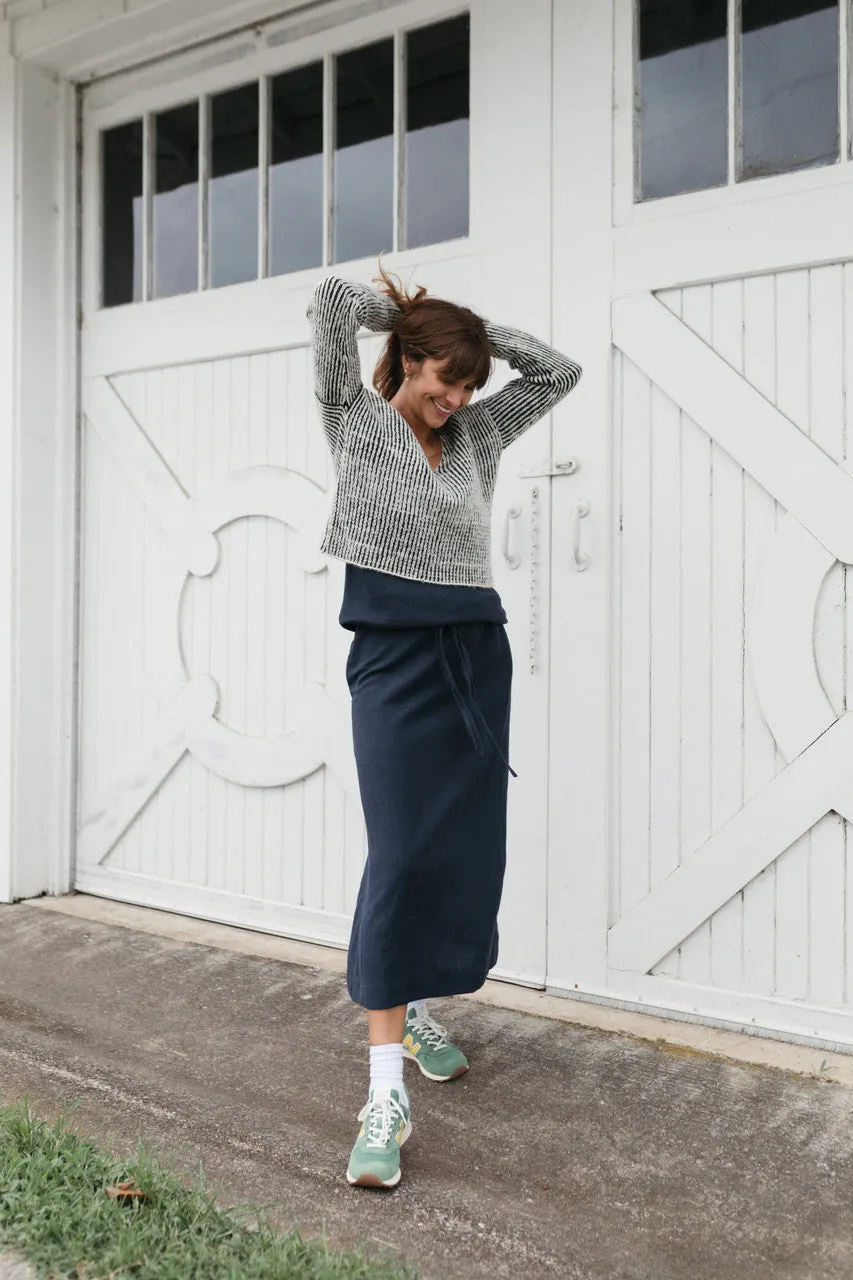 Drawstring Linen Skirt in Navy Linen - S and XL