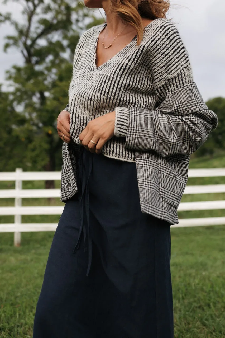 Drawstring Linen Skirt in Navy Linen - S and XL