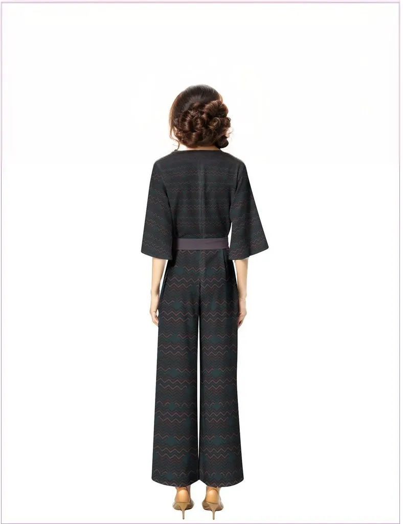 Easy Days Dark Dolman Sleeve Belted Wide Leg Jumpsuit