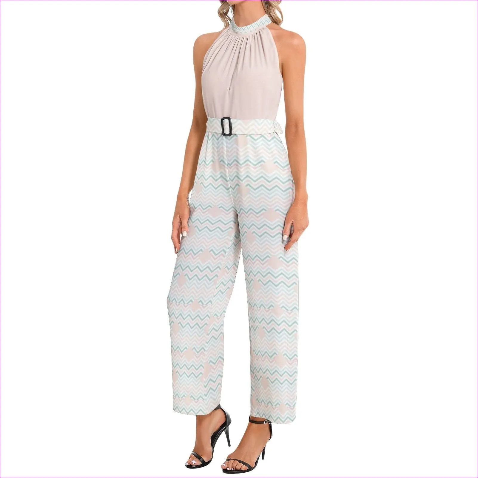 Easy Days Halter Neck Buckle Belted Jumpsuit