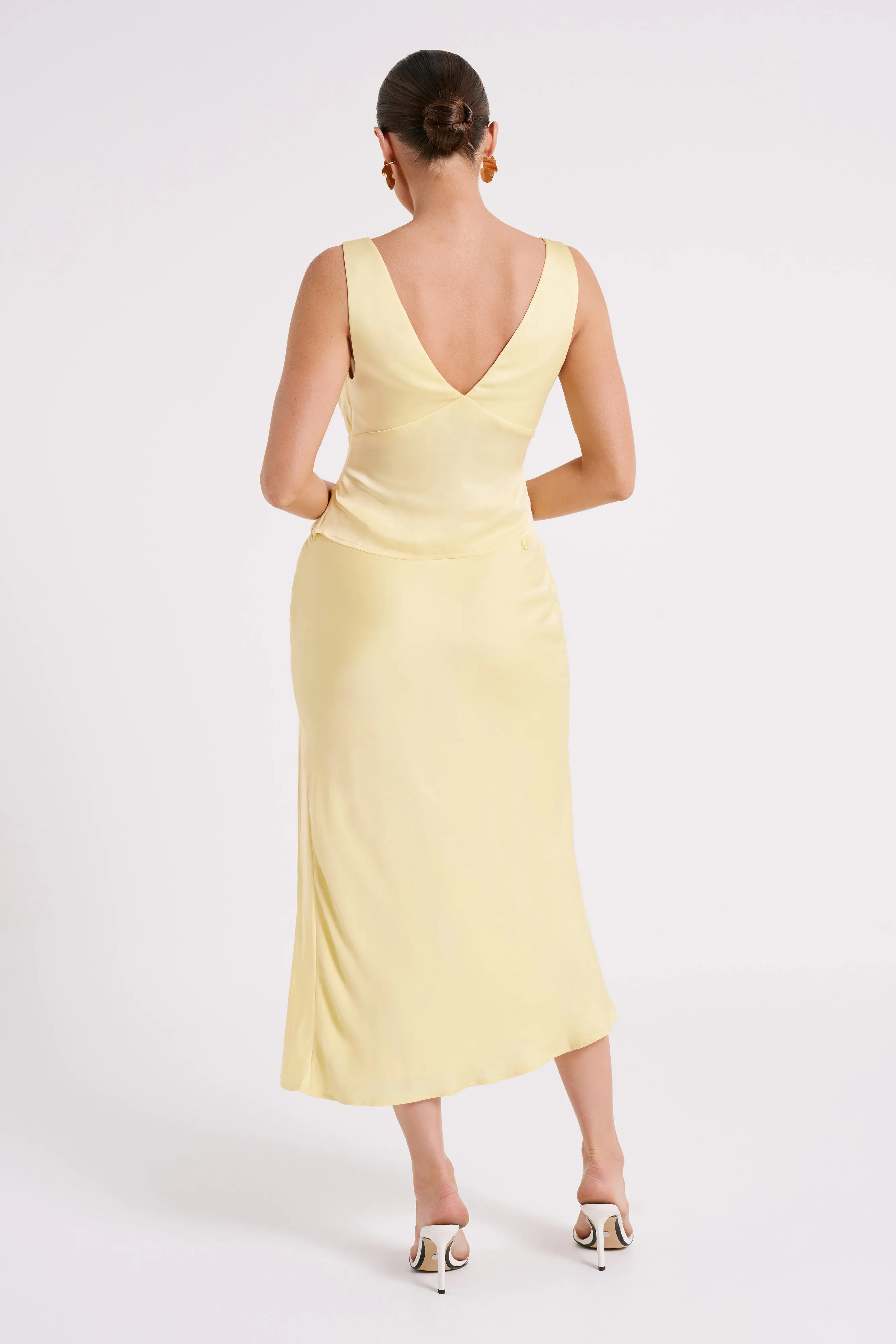 Edie Satin Midi Skirt With Tie - Yellow