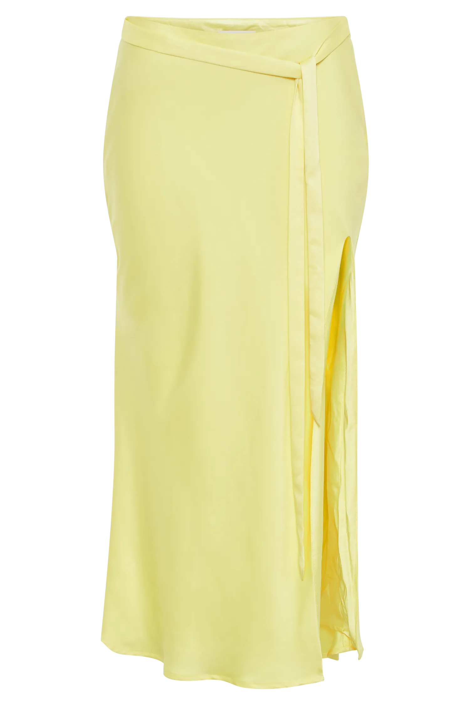 Edie Satin Midi Skirt With Tie - Yellow