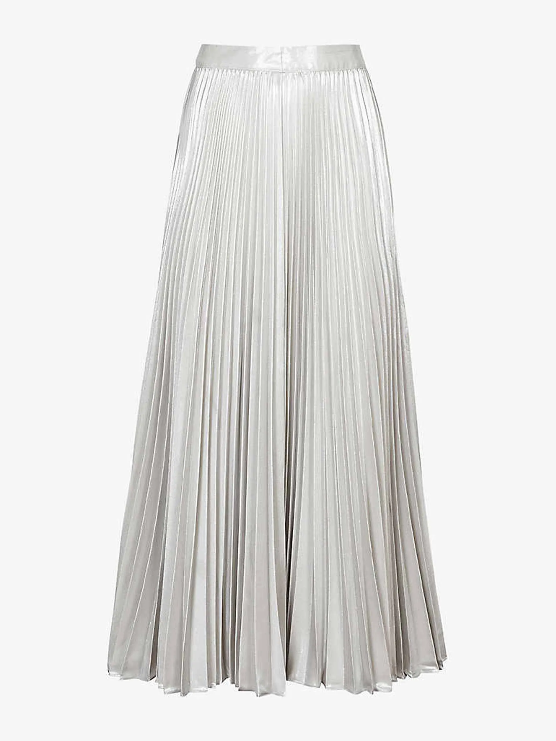 Elle pleated metallic woven midi skirt