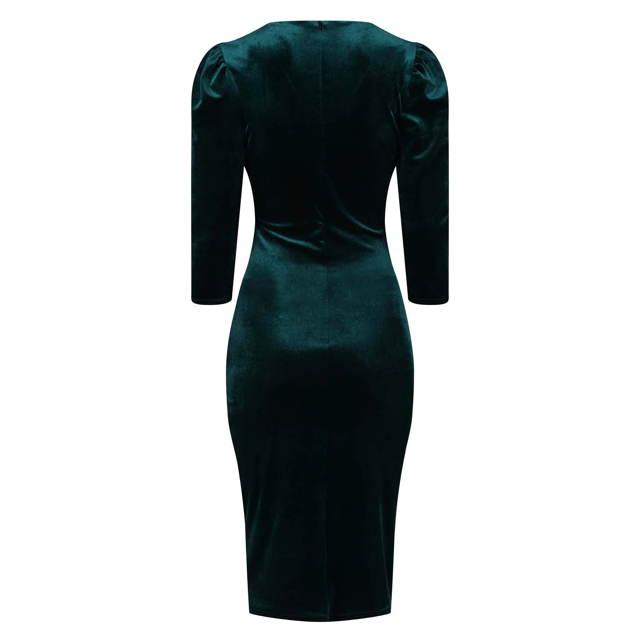 Emerald Green Velour Wrapover 3/4 Sleeve Midi Dress