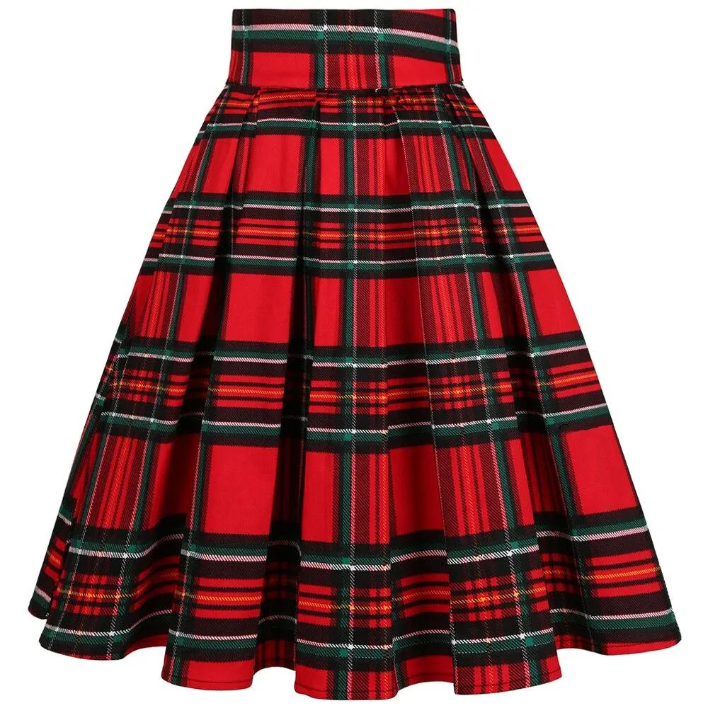 England Style School Skirts Women Summer High Waist Korean Pleated Plaid Printed Girls Retro Vintage Ladies 40s 50s Mini Skirts