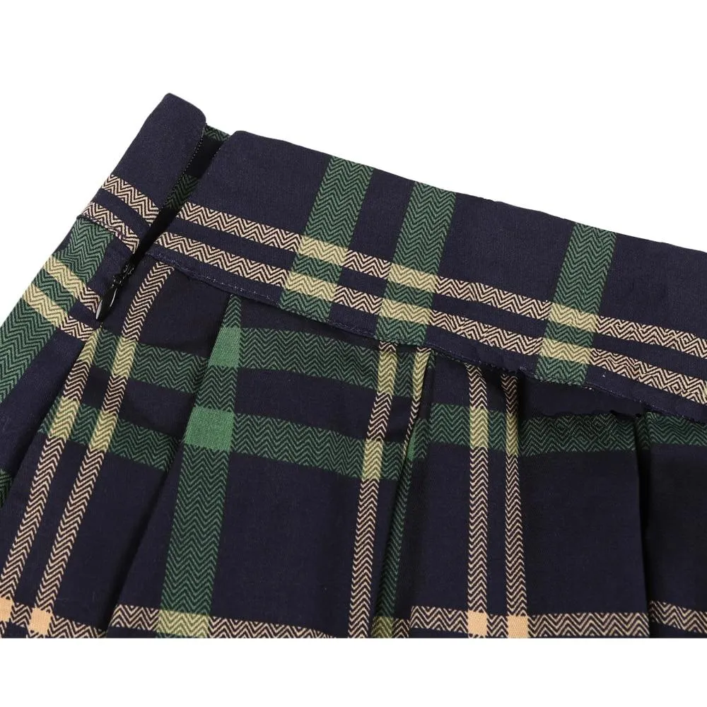 England Style School Skirts Women Summer High Waist Korean Pleated Plaid Printed Girls Retro Vintage Ladies 40s 50s Mini Skirts