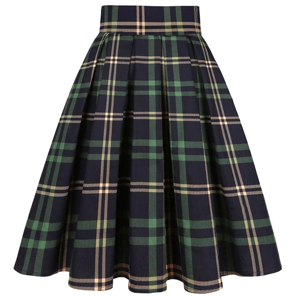 England Style School Skirts Women Summer High Waist Korean Pleated Plaid Printed Girls Retro Vintage Ladies 40s 50s Mini Skirts