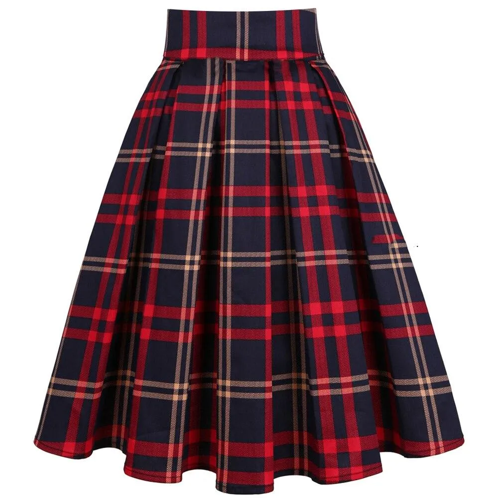 England Style School Skirts Women Summer High Waist Korean Pleated Plaid Printed Girls Retro Vintage Ladies 40s 50s Mini Skirts