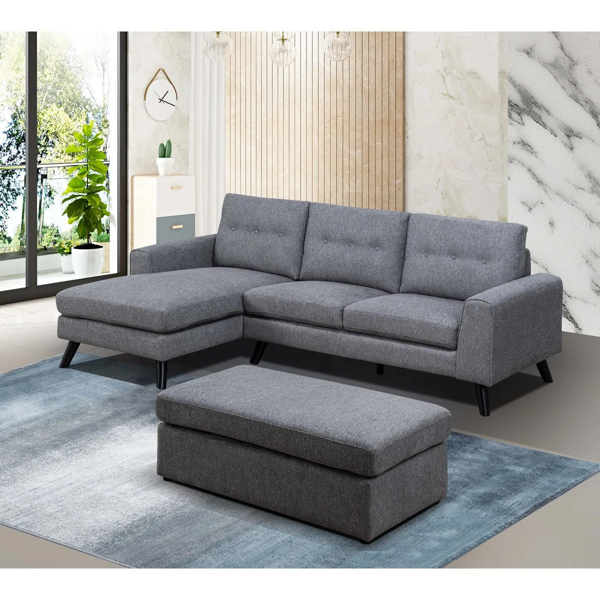 Evelyn Mid-Century Grey Sectional with Left Side Chaise