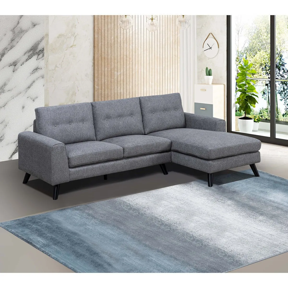 Evelyn Mid-Century Grey Sectional with Right Side Chaise