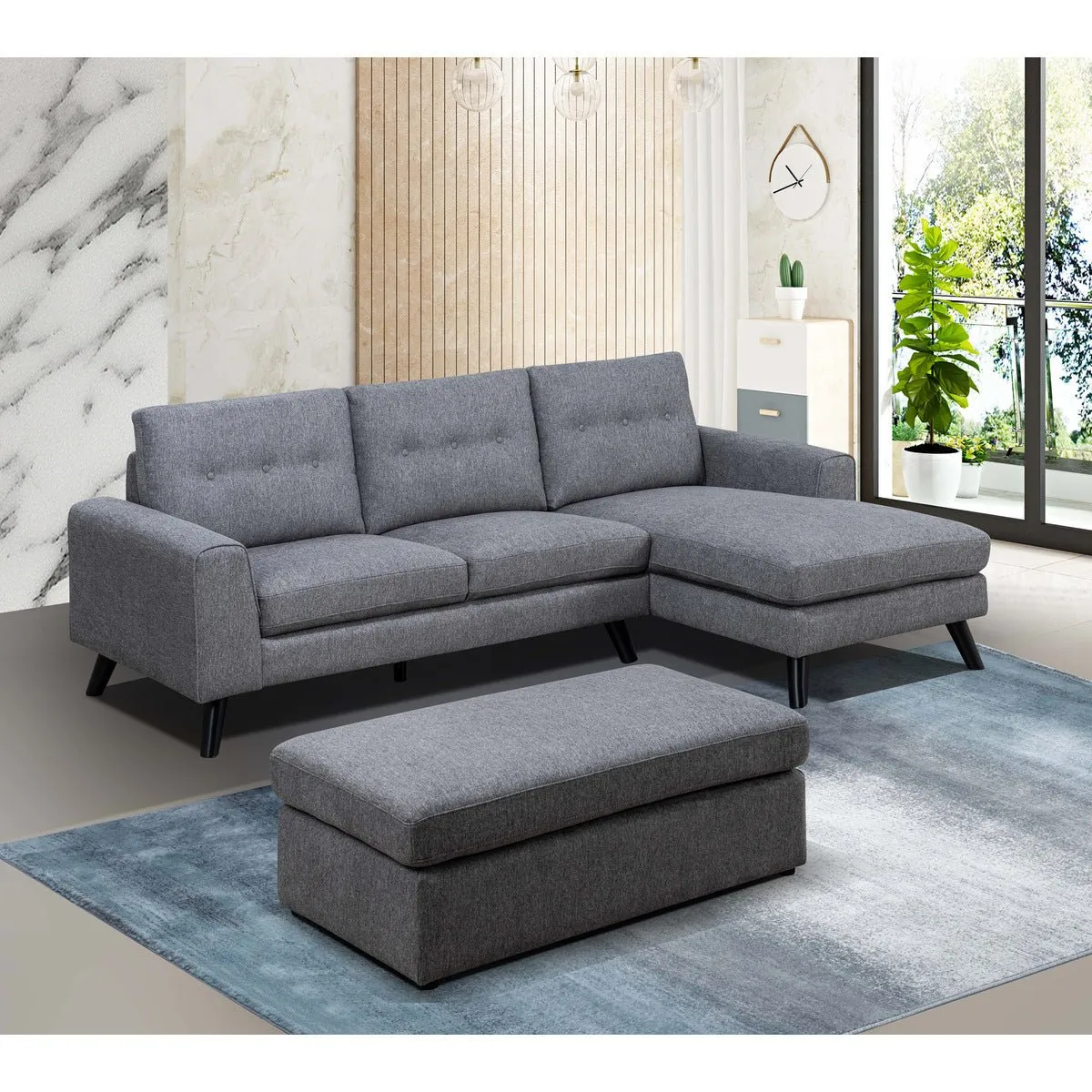 Evelyn Mid-Century Grey Sectional with Right Side Chaise