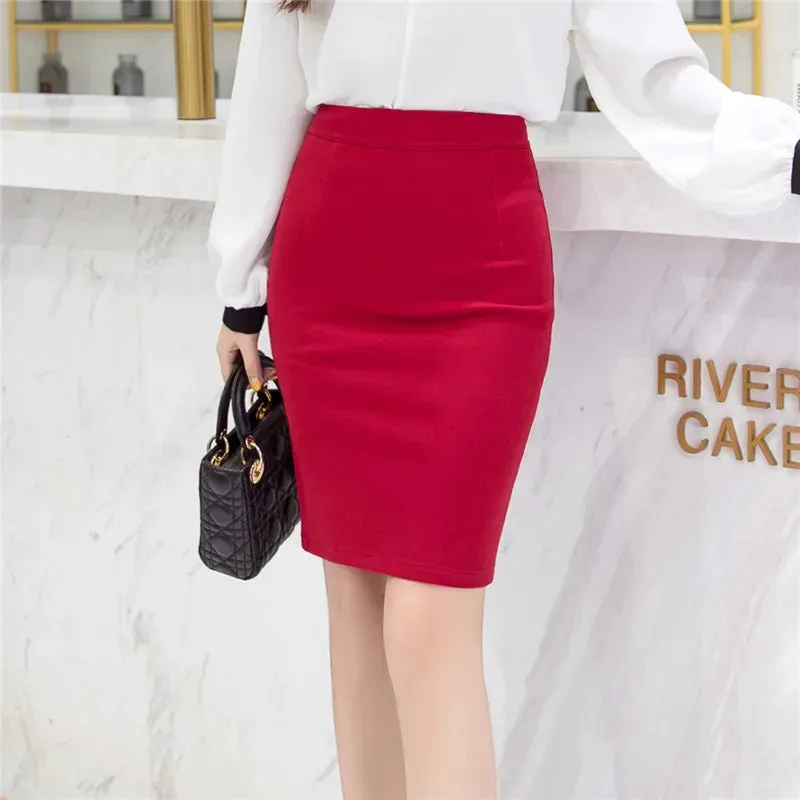 Faldas Mujer Moda 2023 Skirts Womens High Waist Office Ladies Pencil Skirt Women Skirt Gray Black Red Skirt C99