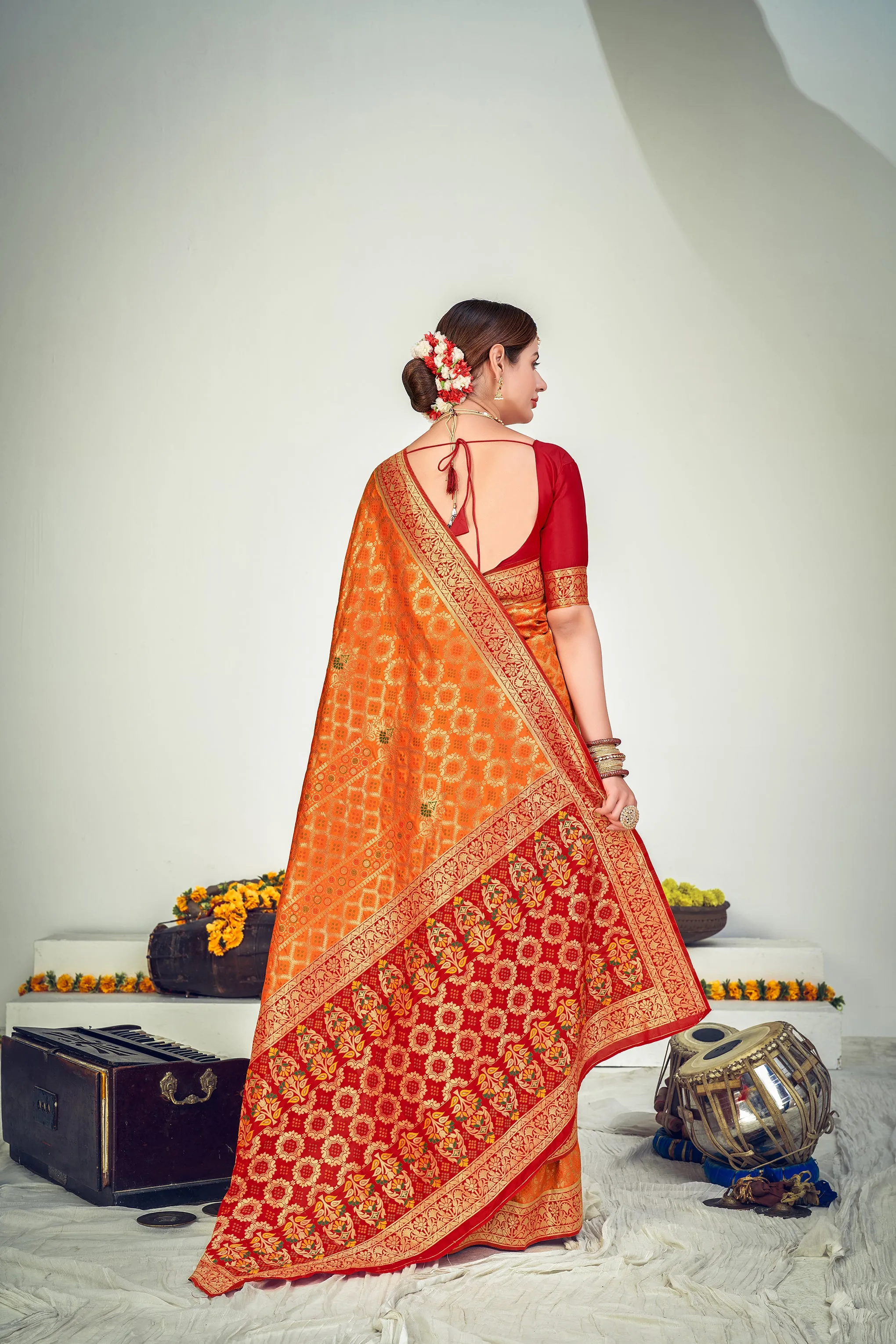 Fantastic Orange Banarasi Silk Wedding Wear Saree