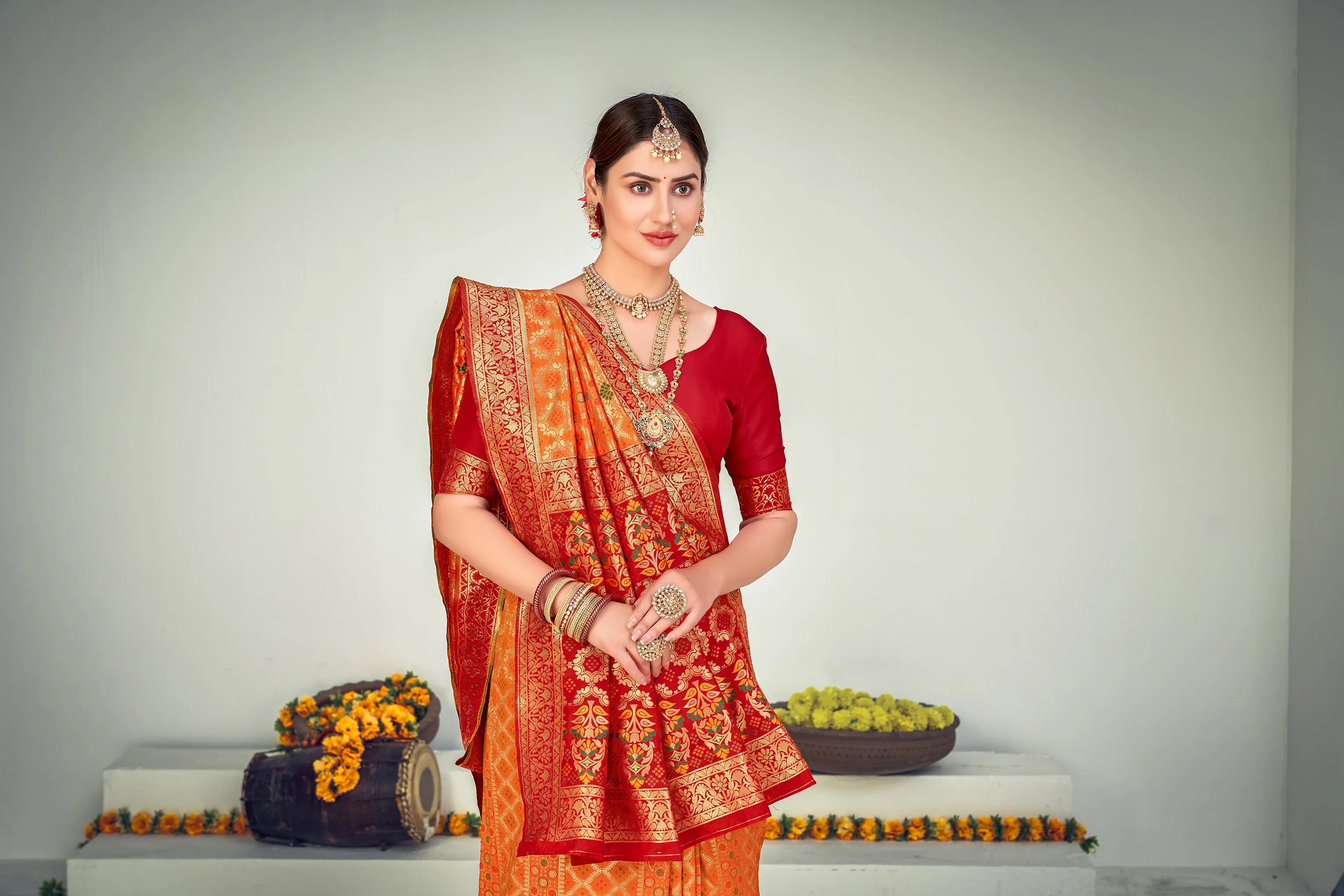 Fantastic Orange Banarasi Silk Wedding Wear Saree