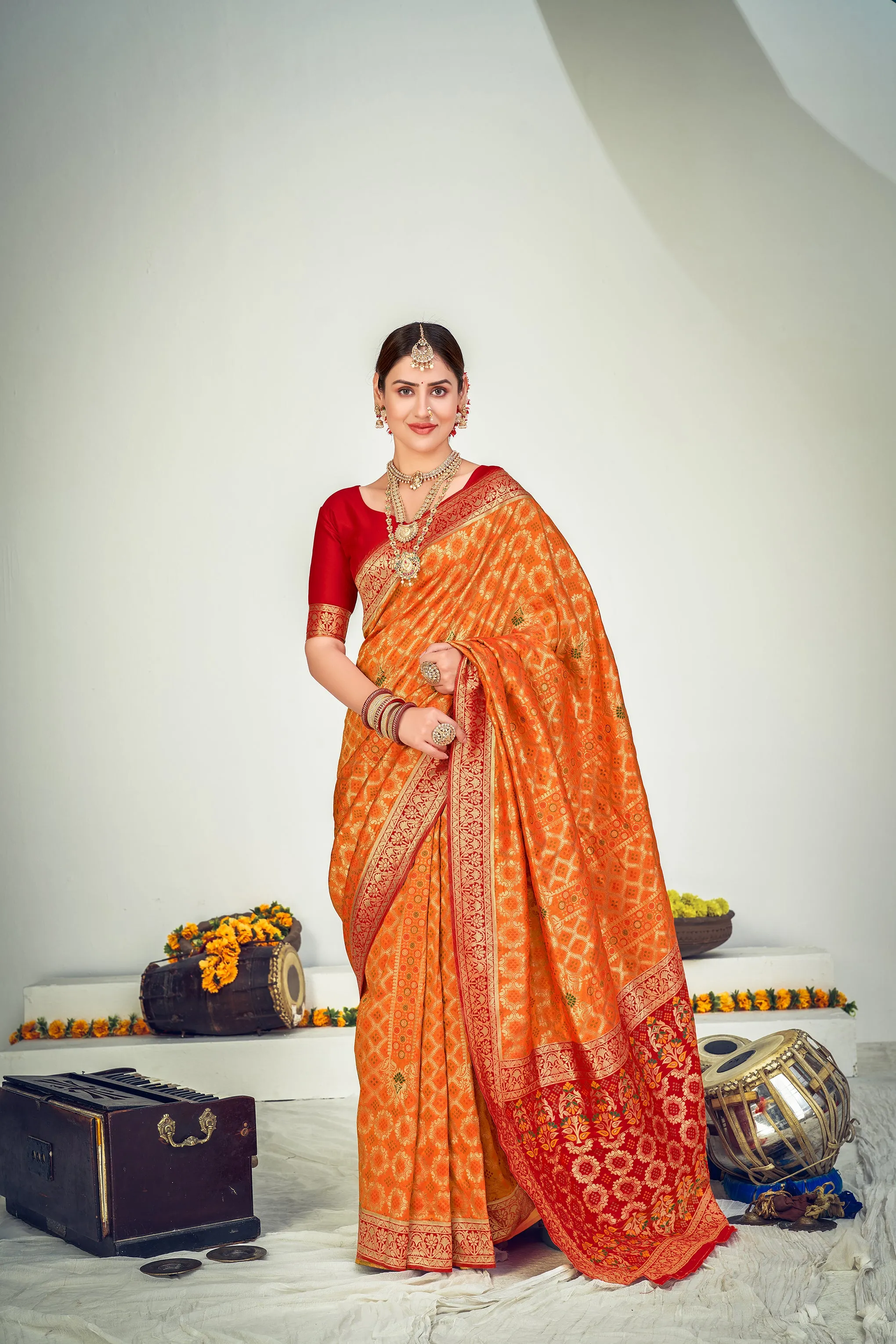 Fantastic Orange Banarasi Silk Wedding Wear Saree