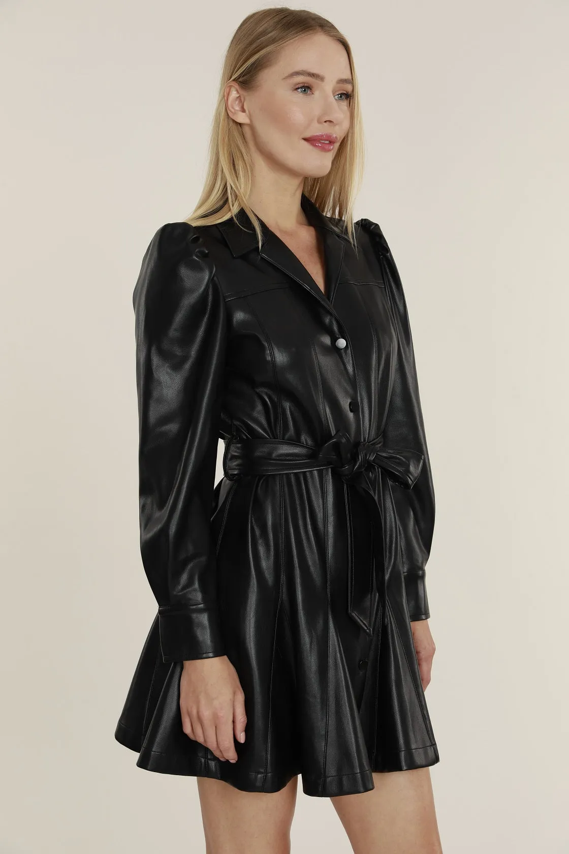 Faux Leather Belted Dress