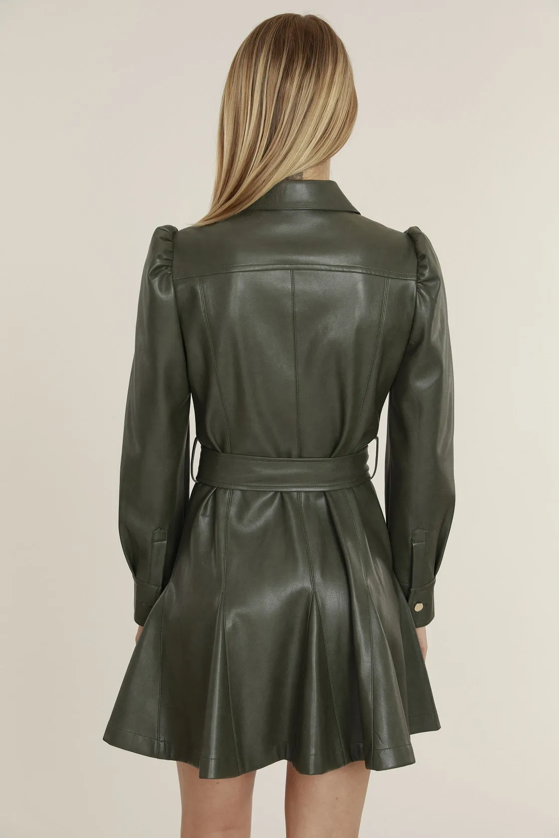 Faux Leather Belted Dress