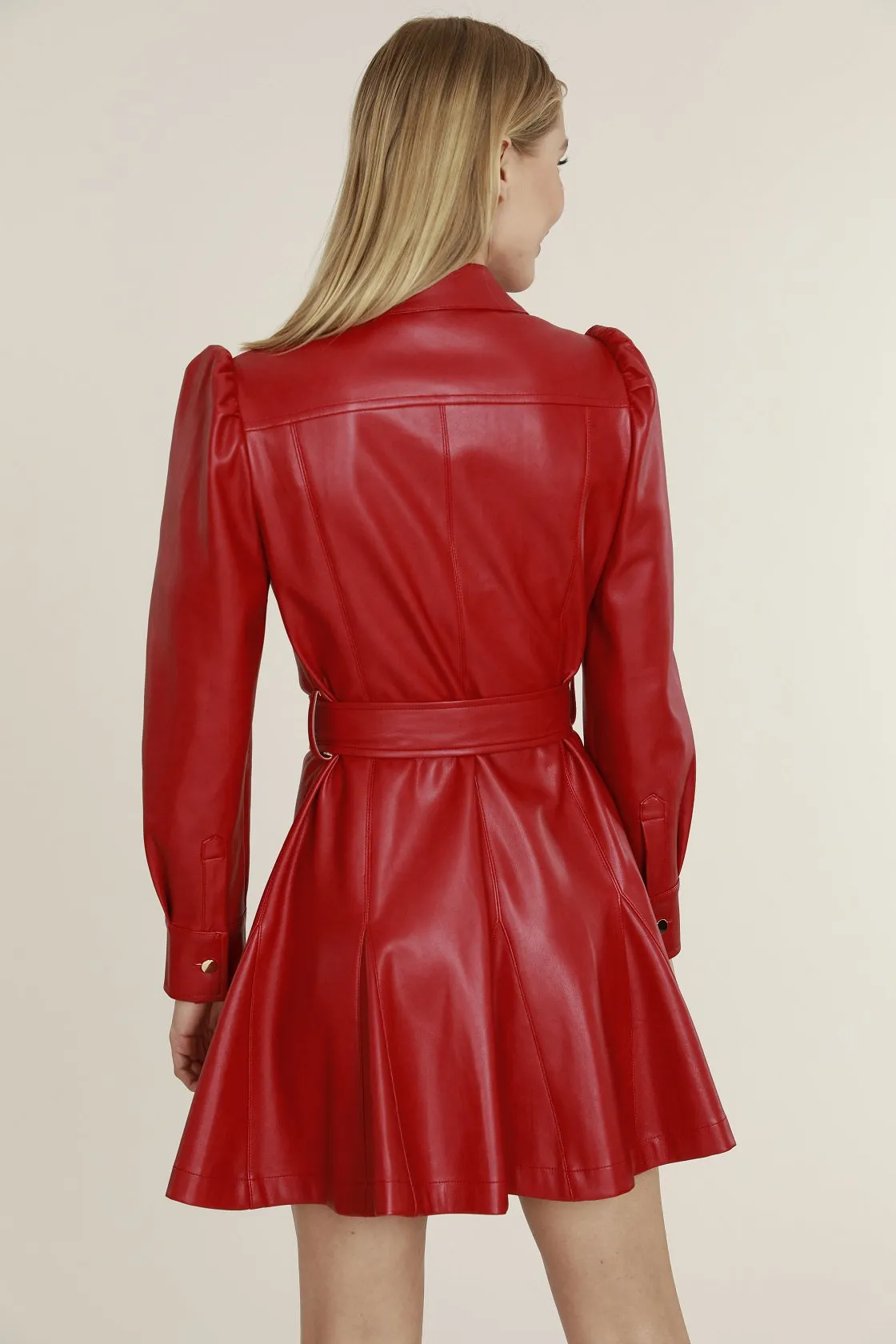 Faux Leather Belted Dress