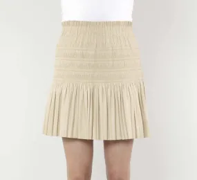 Faux Leather Pleated Skirt with Ruching Detail