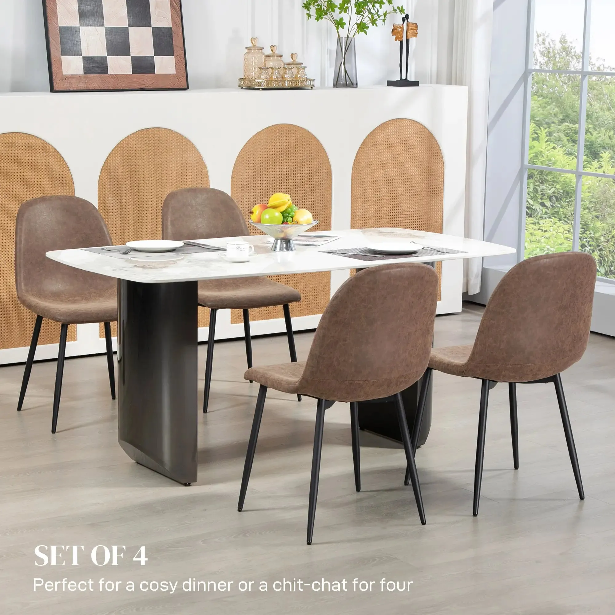 Faux Leather Upholstered Retro Dining Chairs (Set of 4) - Available in 2 Colours