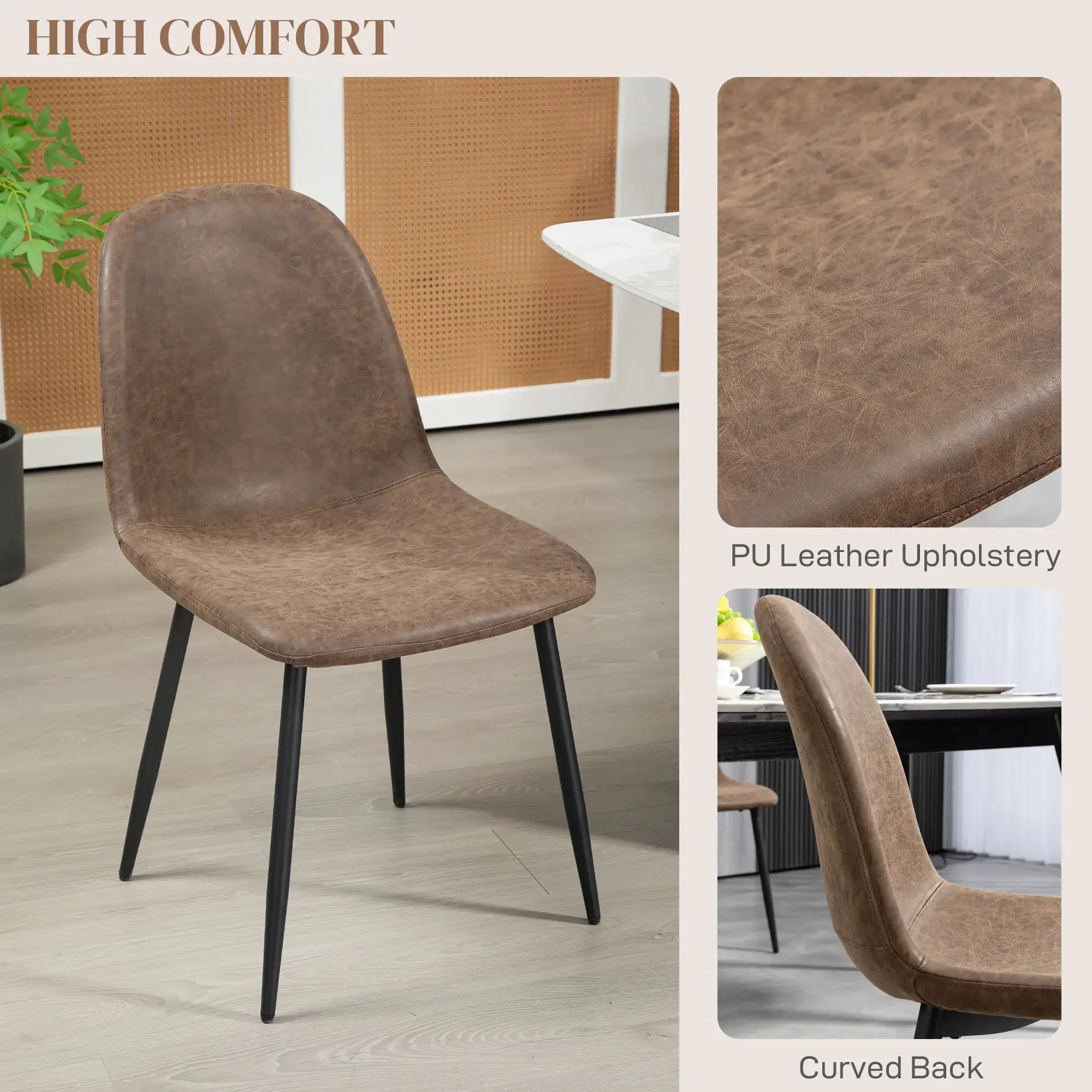 Faux Leather Upholstered Retro Dining Chairs (Set of 4) - Available in 2 Colours