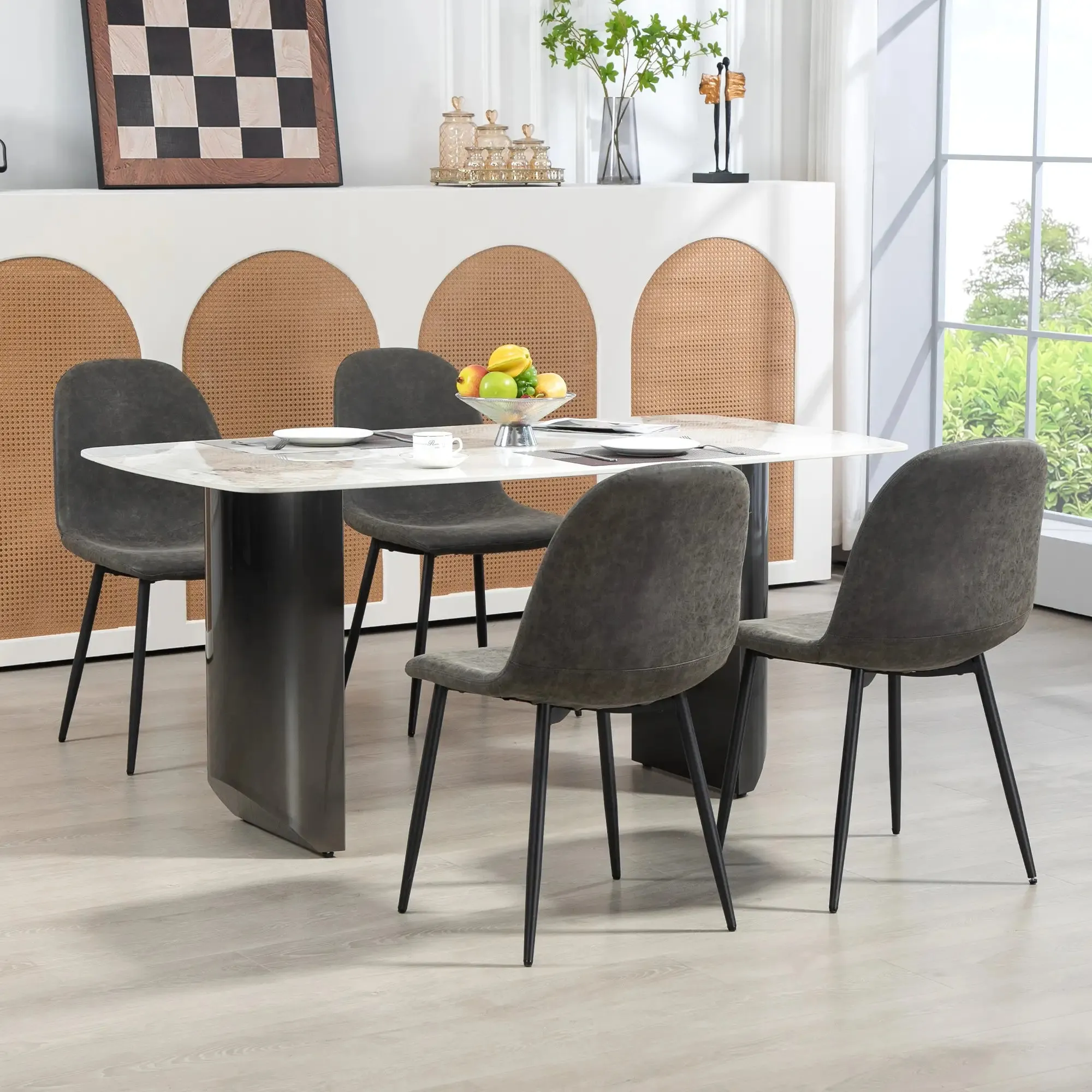 Faux Leather Upholstered Retro Dining Chairs (Set of 4) - Available in 2 Colours