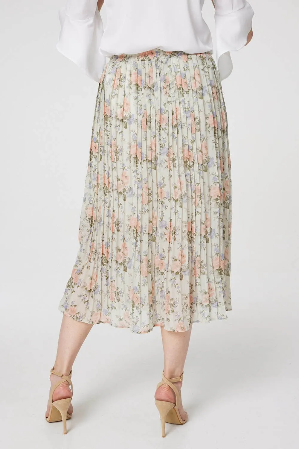 Floral High Waist Pleated Midi Skirt