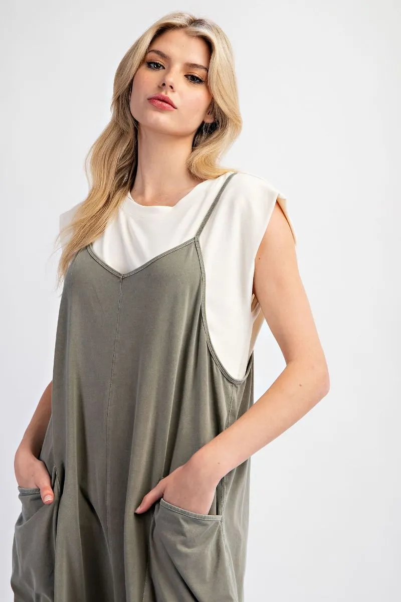 Free Spirit Wide Leg Jumpsuit - Olive Grey