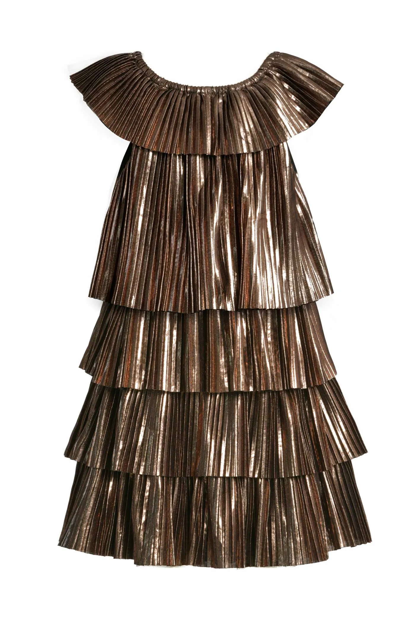 Girls Gold Metallic Pleated Party Dress