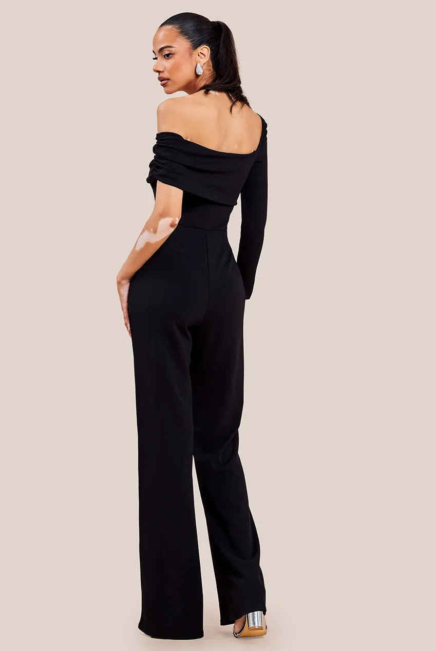 Goddiva One Shoulder Scuba Jumpsuit - Black