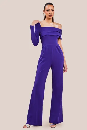 Goddiva One Shoulder Scuba Jumpsuit - Purple