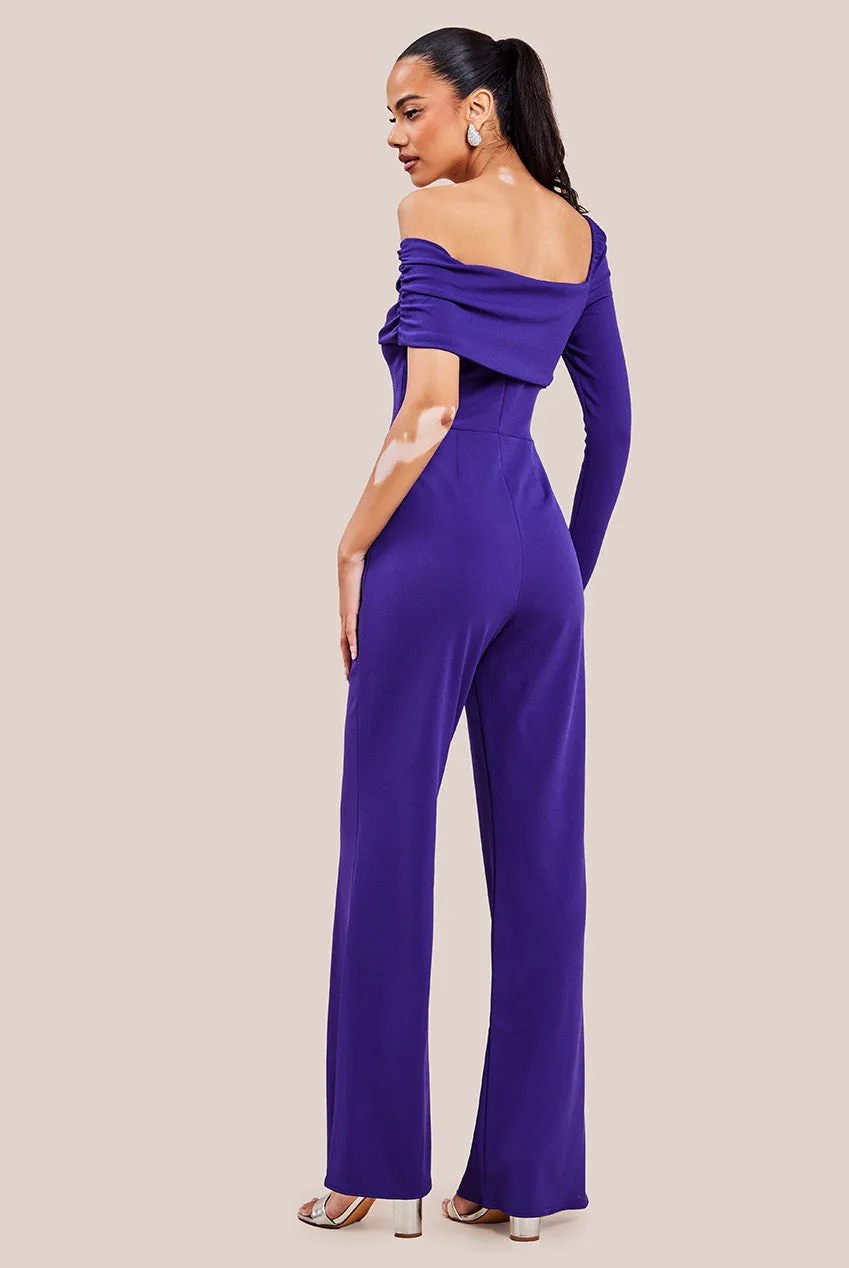 Goddiva One Shoulder Scuba Jumpsuit - Purple