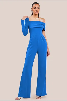 Goddiva One Shoulder Scuba Jumpsuit - Royal Blue