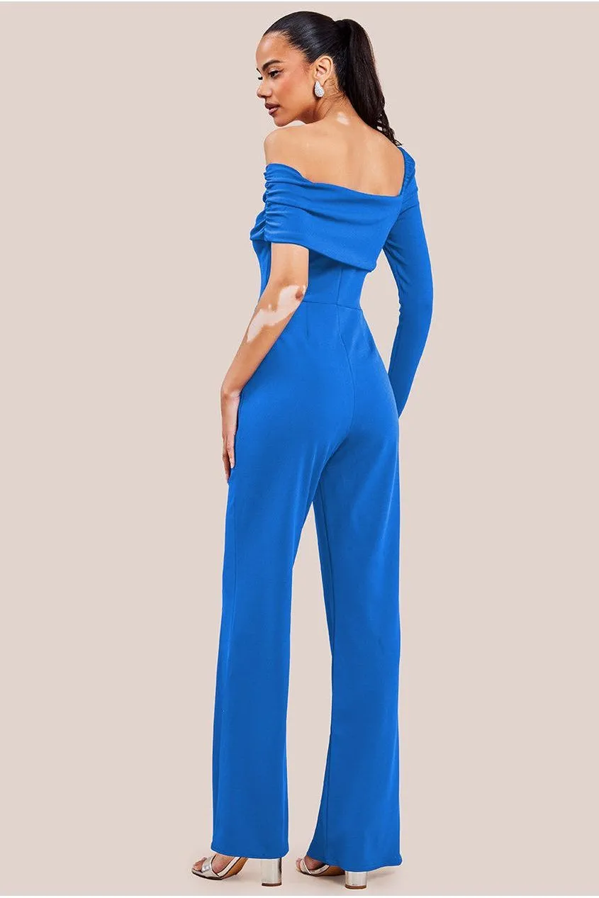 Goddiva One Shoulder Scuba Jumpsuit - Royal Blue