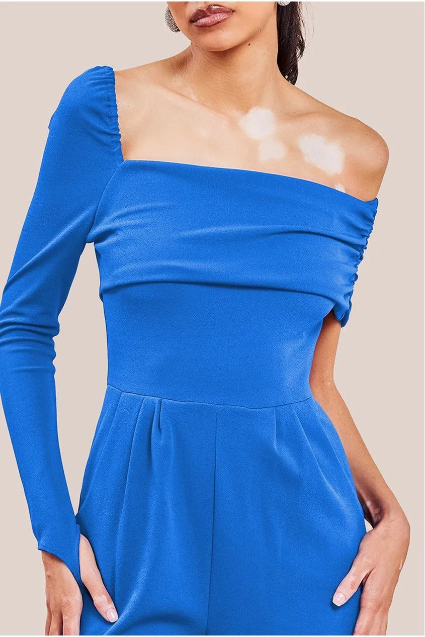 Goddiva One Shoulder Scuba Jumpsuit - Royal Blue