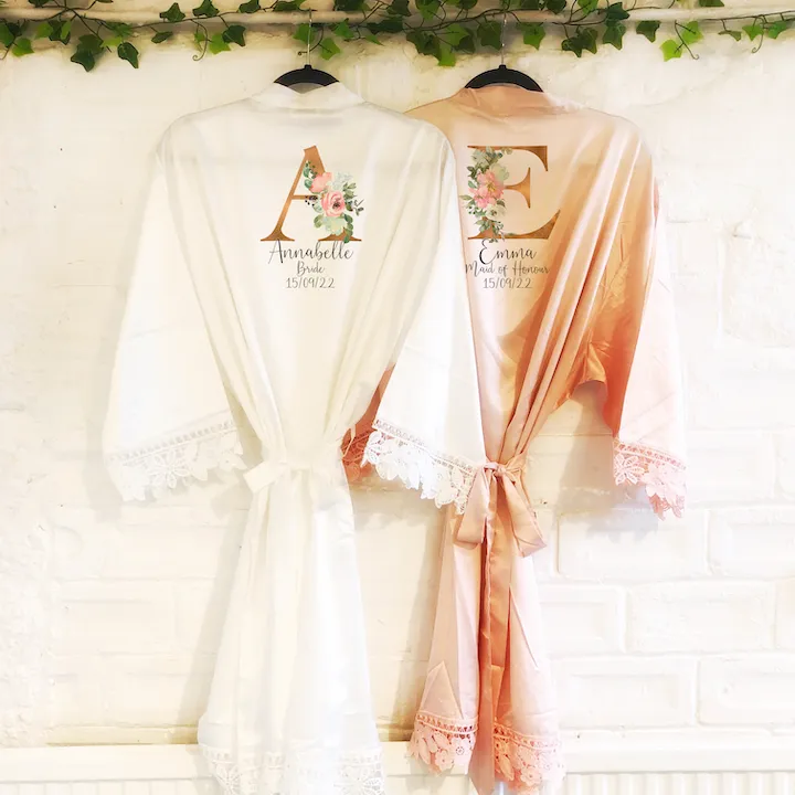 Gold & Pink Alphabet Lace Wedding Dressing Robe