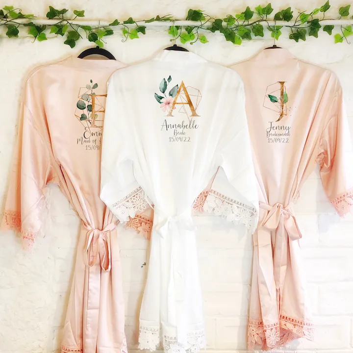 Gold Geometric Alphabet Lace Wedding Dressing Robe