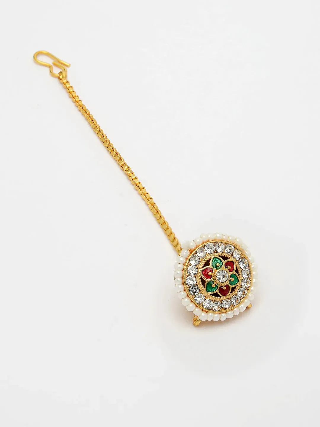 Gold-Plated CZ Stone-Studded Borla Maang Tikka