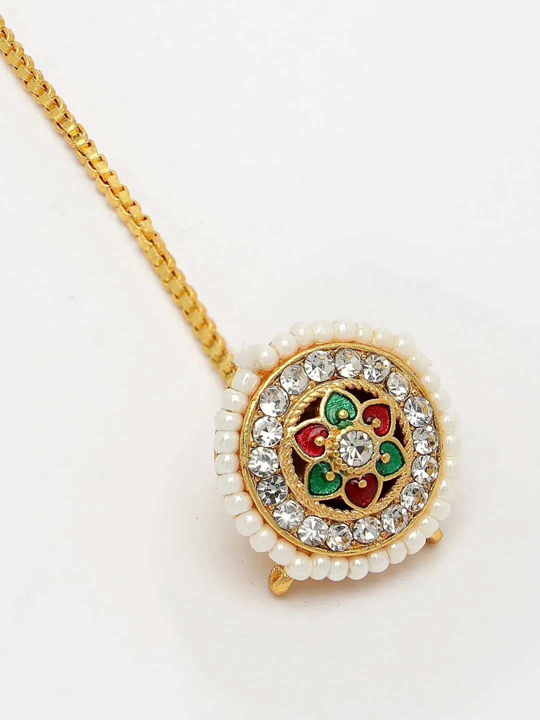 Gold-Plated CZ Stone-Studded Borla Maang Tikka