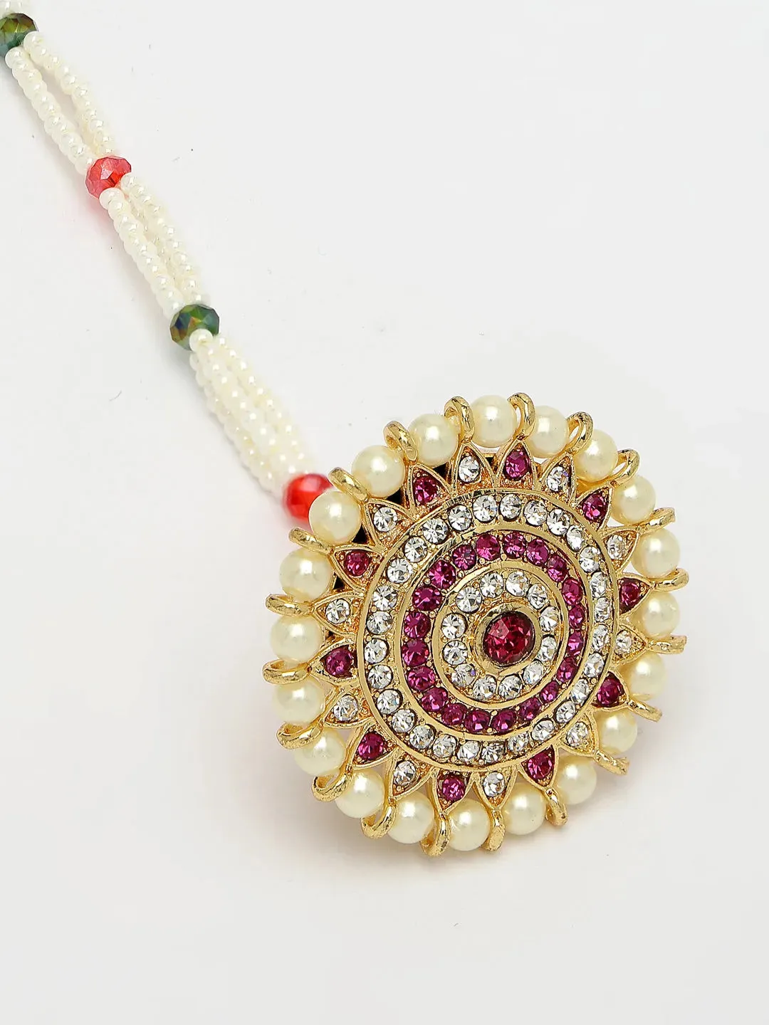 Gold-Plated CZ Stone-Studded Borla Maang Tikka