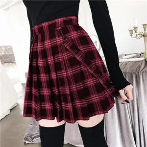 Gothic Vintage Plaid Mini Skirt Punk Hip Hop Women Suspender Strap Pleated A-Line Skater High Waist Casual Plus Size Faldas