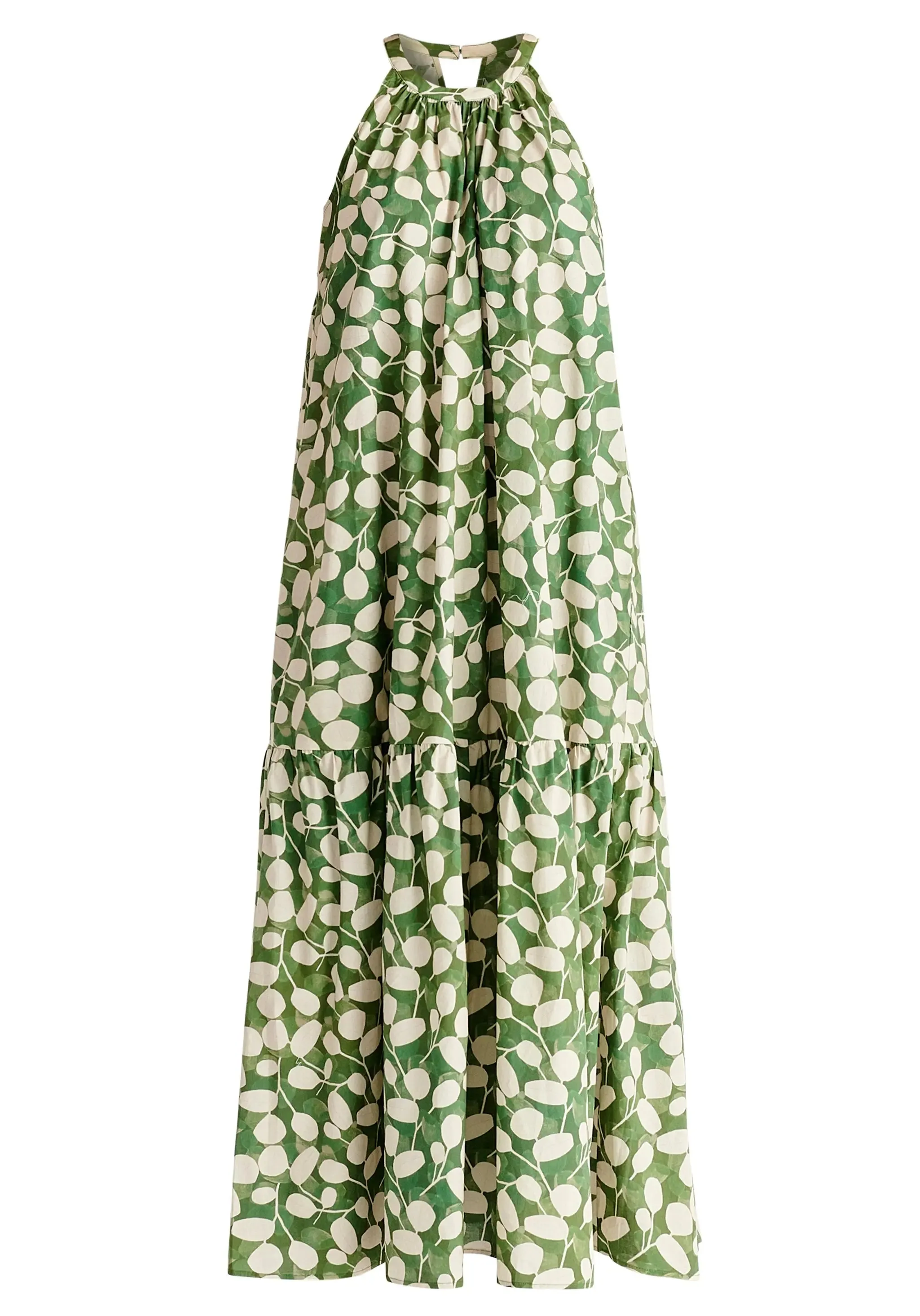 Green and Cream Halterneck Maxi Dress