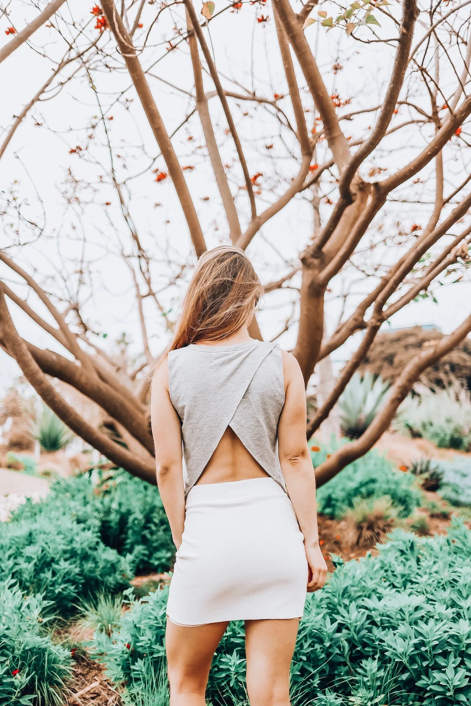 Grey Open Back Tank Top