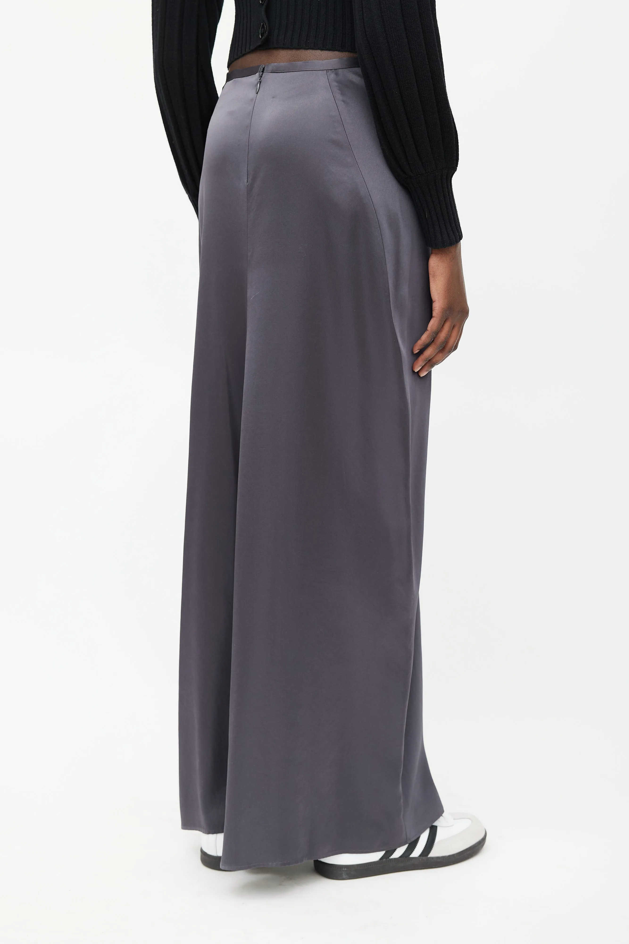 Grey Satin Maxi Skirt