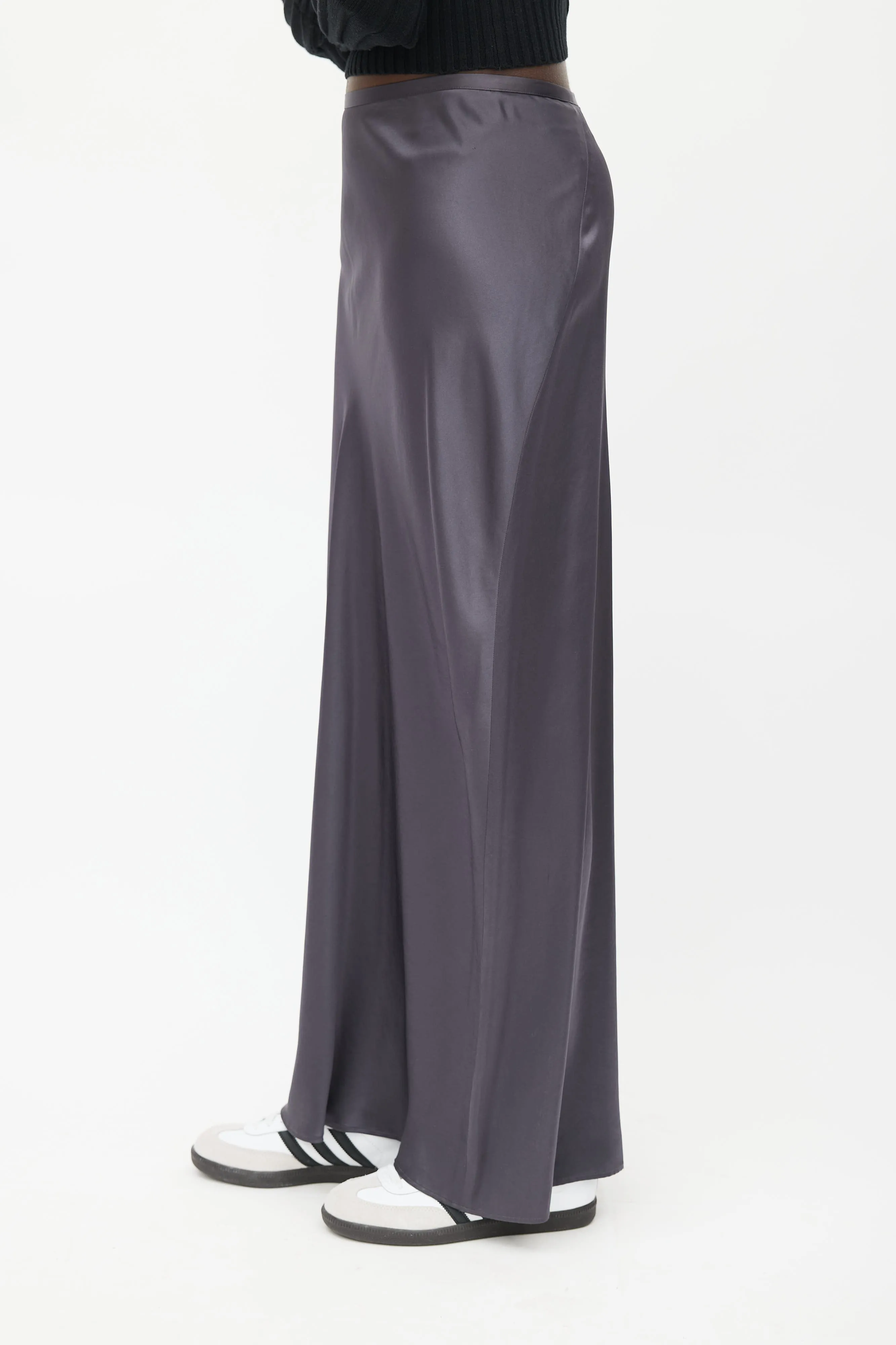 Grey Satin Maxi Skirt