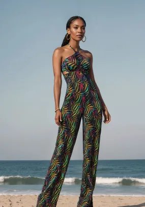 Halter Front Cut Out Ultra Wide Leg Jumpsuit