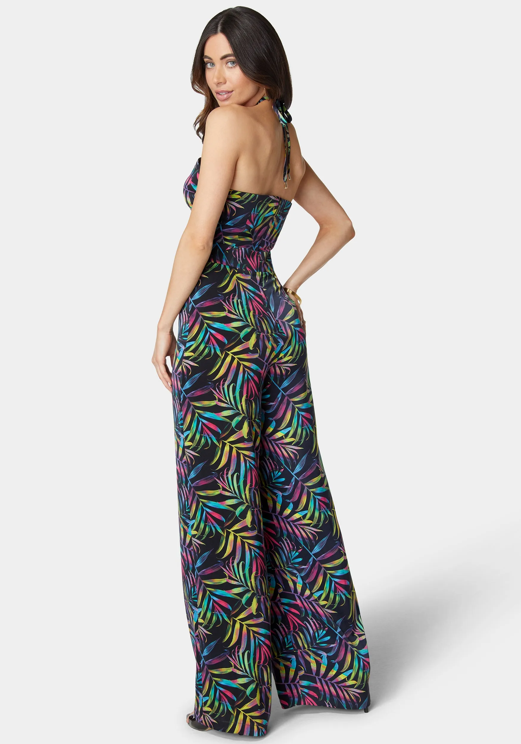 Halter Front Cut Out Ultra Wide Leg Jumpsuit