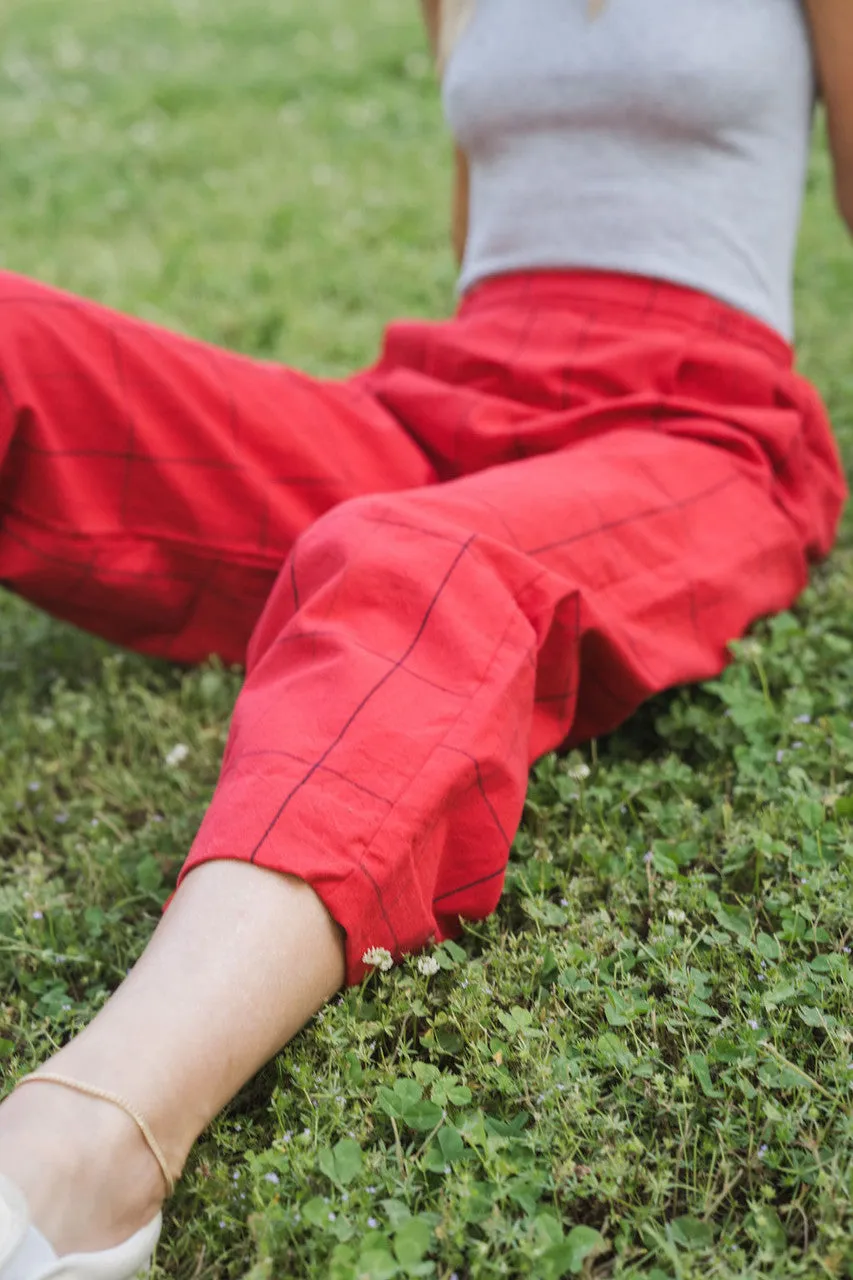 Handwoven Cotton Katie Crop Set in Red Plaid - XS Set and Shirt, M and L Shirt